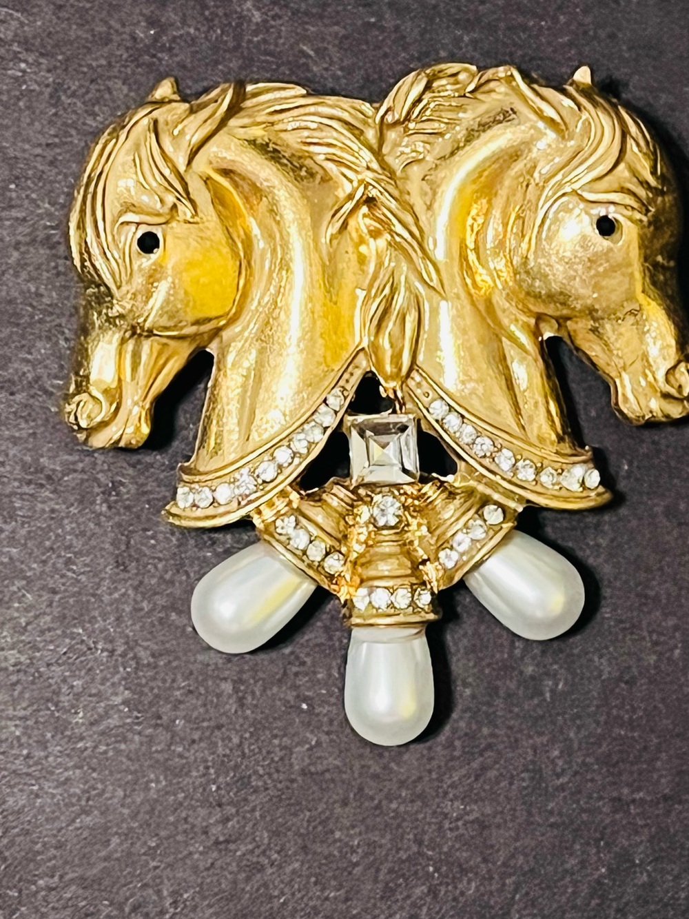 Vintage Equestrian Avon Elizabeth Taylor signed "The Hearts in Tandem" Brooch